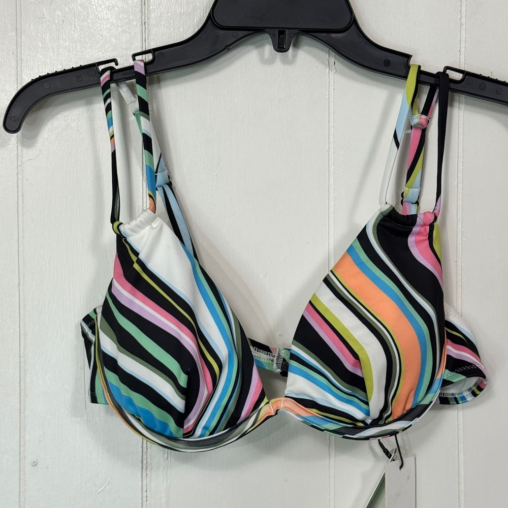 Sanctuary Multi Striped Underwire Padded Bikini Top Swimsuit Medium